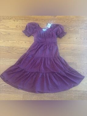 Love Squared Burgundy Polka Dot Tiered Dress for Girls Size 7